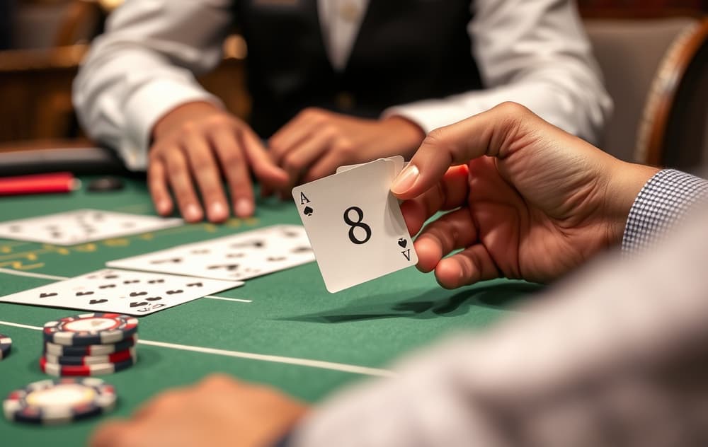 Baccarat-bord med dealer og kort i live casino