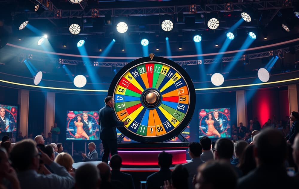 Live host spinner det gigantiske Crazy Time-hjulet i et studio med publikum